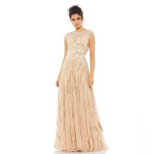 CAP SLEEVE EMBELLISHED EVENING GOWN COLOR BEIGE